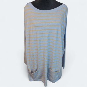 LILLY PULITZER | Preppy Coastal Blue Gold Striped Lightweight Cobo Sweater | L